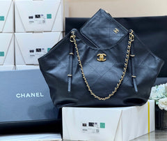 MEDIUM MAXI SHOPPING BAG 47 IN BLACK CALFSKIN GOLD-TONE METAL