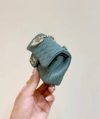 25S CHANEL MINI CF BAG 12 IN MUTED TEAL LAMBSKIN HEART MODEL