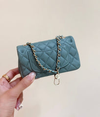 25S CHANEL MINI CF BAG 12 IN MUTED TEAL LAMBSKIN HEART MODEL