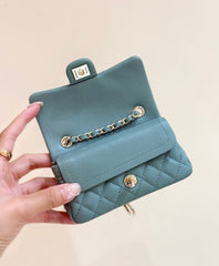 25S CHANEL MINI CF BAG 12 IN MUTED TEAL LAMBSKIN HEART MODEL