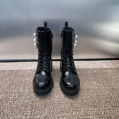 DIOR 25S D-STRIKE LACE-UP PUNK BOOTS 30MM IN BLACK CALFSKIN