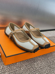 KICHU BALLET FLAT IN BRONZE BROWN CROCHET KNIT AND CALFSKIN