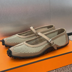 KICHU BALLET FLAT IN MOCHA BROWN CROCHET KNIT AND CALFSKIN