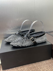 ALAIA MARY JANE FLAT 25S IN BLACK LAMBSKIN EMBELLISHED WITH CRYSTALS