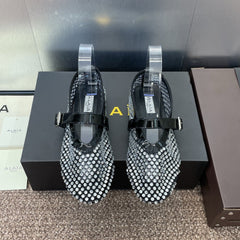ALAIA MARY JANE FLAT 25S IN BLACK LAMBSKIN EMBELLISHED WITH CRYSTALS