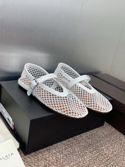 ALAIA MARY JANE FLAT 25S IN WHITE MESH CALFSKIN