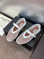 ALAIA MARY JANE FLAT 25S IN WHITE MESH CALFSKIN