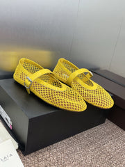 ALAIA MARY JANE FLAT 25S IN YELLOW MESH CALFSKIN
