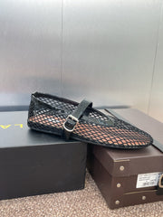 ALAIA MARY JANE FLAT 25S IN BLACK MESH CALFSKIN