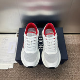 DIOR 25S D-RUN'N COUPLE SNEAKERS IN WHITE RED CALFSKIN AND MESH