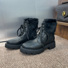 DIOR 25S D-MAJOR ANKLE BOOTS WICKER STYLE 35MM IN BLACK CALFSKIN AND FUR