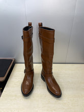 YSL 25S KNEE-HIGH BOOTS 30 MM IN BROWN LAMBSKIN WITH SILVER HARDWARE