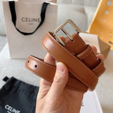 CELINE 25S BELT 25MM IN BROWN CALFSKIN SILVER HARDWARE 561793
