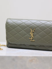YSL 25S SAINT LAURENT GABY 19 IN DARK OLIVE QUILTED CALFSKIN GOLD HARDWARE