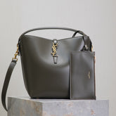 YSL 25S LE 5 À 7 BUCKET 26 IN DARK OLIVE CALFSKIN GOLD HARDWARE