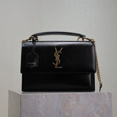 YSL 25S SUNSET MM 25 IN BLACK CALFSKIN GOLD HARDWARE