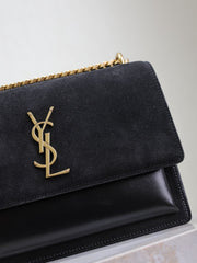 YSL 25S SUNSET BAG 22 IN BLACK CALFSKIN AND SUEDE GOLD HARDWARE