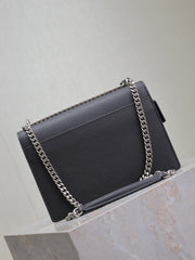 YSL 25S SUNSET MEDIUM 22 IN BLACK GRAINED CALFSKIN SILVER HARDWARE