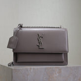 YSL 25S SUNSET BAG 22 IN DARK PURPLE CALFSKIN SILVER HARDWRE