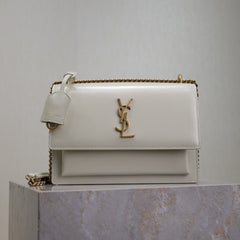 YSL 25S SUNSET BAG 22 IN IVORY CALFSKIN GOLD HARDWARE