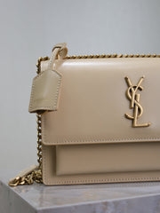 YSL 25S SUNSET BAG 22 IN NUDE CALFSKIN GOLD HARDWRE