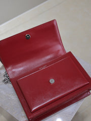 YSL 25S SUNSET BAG 22 IN CRIMSON RED CALFSKIN SILVER HARDWARE