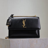 YSL 25S SUNSET BAG 22 IN BLACK CALFSKIN GOLD HARDWRE