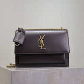 YSL 25S SUNSET BAG 22 IN DARK PURPLE CALFSKIN GOLD HARDWARE