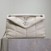 YSL 25S LOULOU PUFFER MM 29 IN SMOKEY TAUPE CALFSKIN SILVER HARDWARE