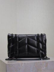 YSL 25S LOULOU PUFFER MINI 23 IN BLACK CALFSKIN BLACK HARDWARE