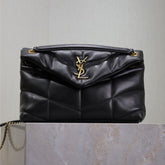 YSL 25S LOULOU PUFFER MM 29 IN BLACK CALFSKIN GOLD HARDWRE