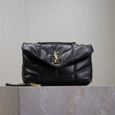 YSL 25S LOULOU PUFFER MINI 23 IN BLACK CALFSKIN GOLD HARDWARE