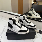 MID-TOP SNEAKERS IN WHITE MIX BLACK PERFORATED LAMBSKIN