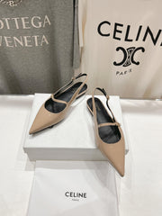 JUDY FLAT SLINGBACK IN TAN BEIGE PATENT CALFSKIN