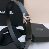 DOUBLE C BELT 30MM IN BLACK CALFSKIN SILVER BUCKLE EMBOSSED WHITE LOGO