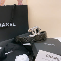 DOUBLE C BELT 40MM IN BLACK QUILTED LAMBSKIN SILVER RESIN BUCKLE