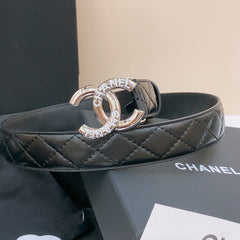 DOUBLE C BELT 30MM IN BLACK QUILTED LAMBSKIN WITH SILVER RESIN BUCKLE EMBOSSED LOGO