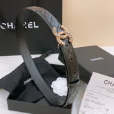 DOUBLE C BELT 30MM IN BLACK QUILTED LAMBSKIN WITH GOLD RESIN BUCKLE ENGRAVED LOGO