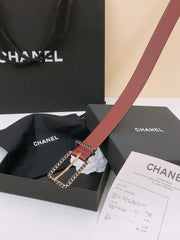 BELT 30MM IN BLACK AND RED CALFSKIN WITH INTERWOVEN GOLD CHAIN BUCKLE