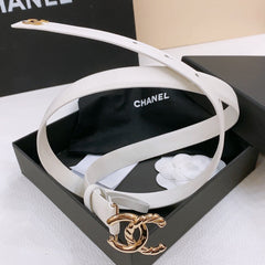 DOUBLE C BELT 20MM IN WHITE CALFSKIN WITH GOLD CHAIN INTERWOVEN BUCKLE