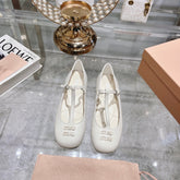MARY JANE SANDAL WHITE WITH T - STRAP SHEEPSKIN