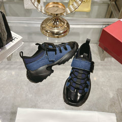 VIV' ON THE RUN TREKKY SNEAKERS IN BLACK CALFSKIN AND BLUE DENIM