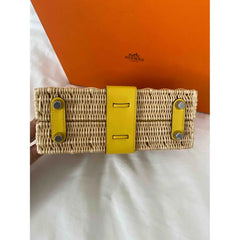 KELLY 20CM JAUNE DE NAPLES SWIFT IN YELLOW LEATHER AND WICKER SILVER HARDWARE