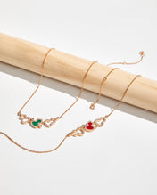 WULU 3 MOTIF DIAMOND PINK GOLD NECKLACE