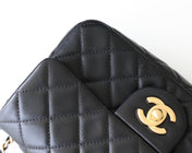 FLAP BAG 20CM GOLD HARDWARE BLACK LAMBSKIN