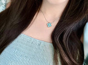 CLOVER MEDIUM TURQUOISE 1 DIAMOND SILVER NECKLACE