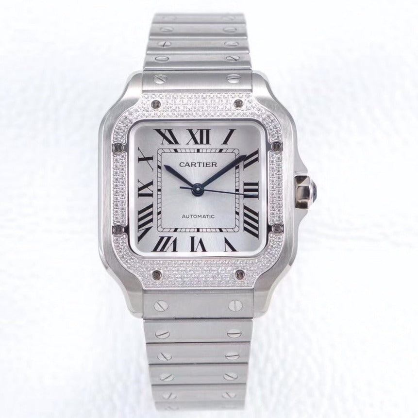 SANTOS LADY 35.1MM AUTOMATIC SILVER DIAMOND BEZEL
