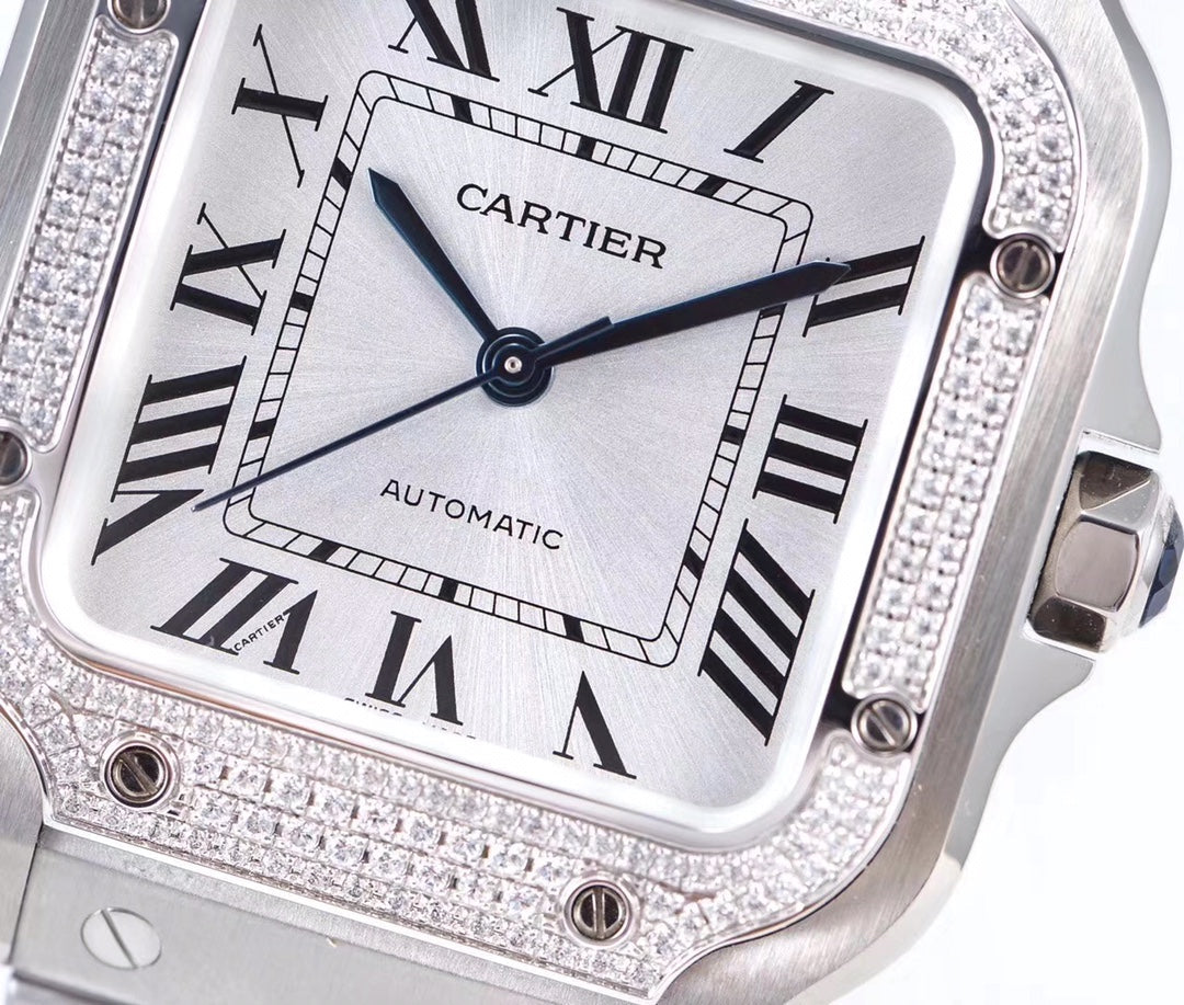 SANTOS LADY 35.1MM AUTOMATIC SILVER DIAMOND BEZEL