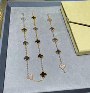 CLOVER 10 MOTIF GREY MOP PINK GOLD NECKLACE