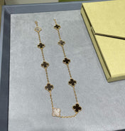 CLOVER 10 MOTIF GREY MOP PINK GOLD NECKLACE